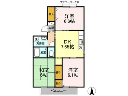 セジュール紫水 B棟(3DK/2階)の間取り写真