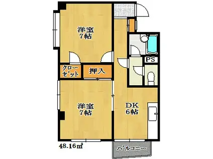 リベルテ(2DK/2階)の間取り写真