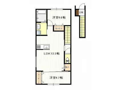 物見東2丁目アパート(2LDK/2階)の間取り写真