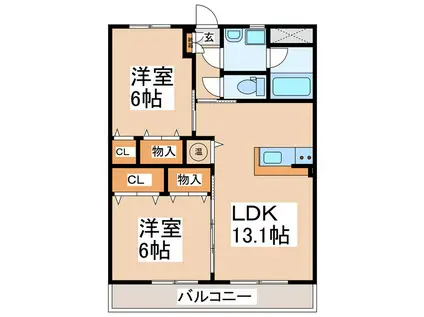 ルパレブリヤン ヴィヨレ(2LDK/1階)の間取り写真