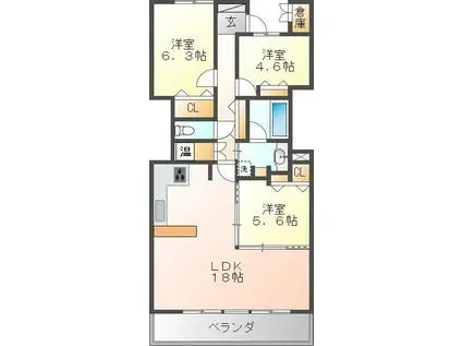 キャッスルハイツ岐阜西 1202号(3LDK/12階)の間取り写真