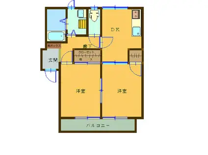 ラフォーレ・中釣(2DK/2階)の間取り写真