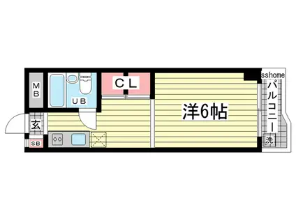 六甲澤山ヴィラ(1K/4階)の間取り写真