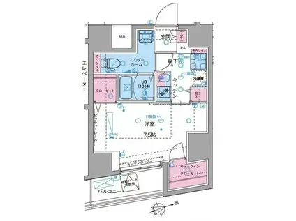 ジェノヴィア駒込駅グリーンヴェール(1K/11階)の間取り写真