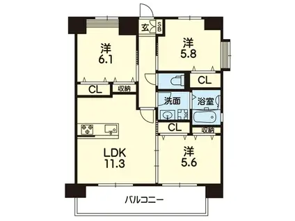 ライズ平成けやき通III(3LDK/9階)の間取り写真