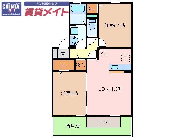 春夏秋冬 夏(2LDK/1階)の間取り写真