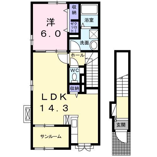 プロムナード彩園(1LDK/2階)の間取り写真