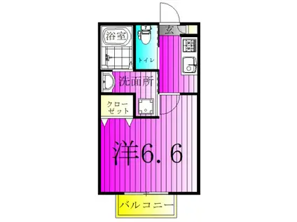コモド馬込沢B(1K/2階)の間取り写真