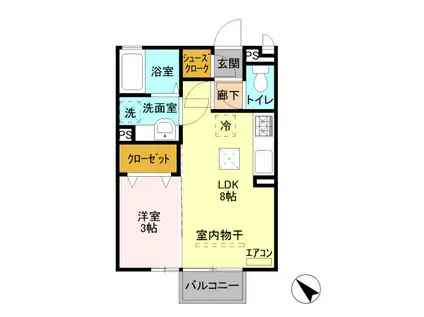 プレシャス前橋(1LDK/2階)の間取り写真