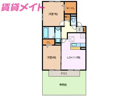 D-ROOM出来山(2LDK/1階)の間取り写真