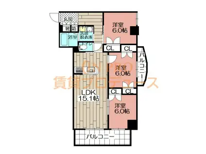 ニューリバー福間(3LDK/2階)の間取り写真