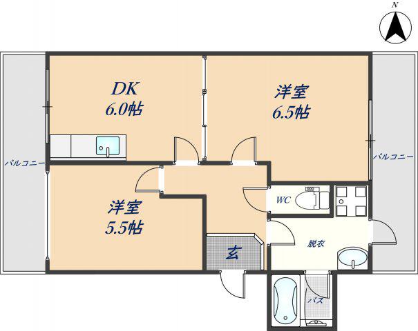 コーポKM(2DK/2階)の間取り写真