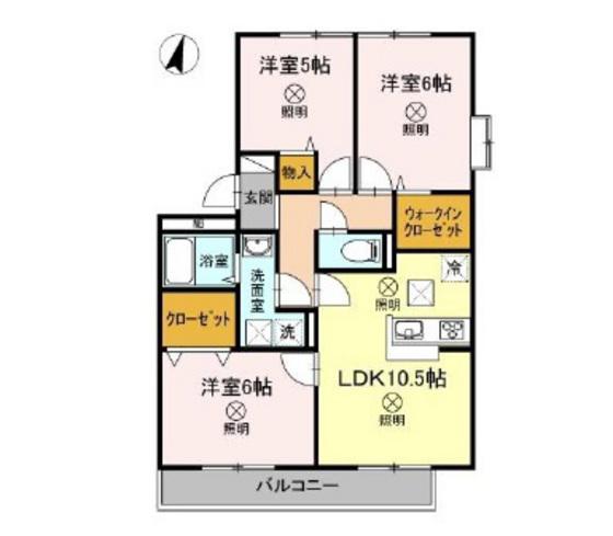 ハイカムールウエストリバーA棟(3LDK/1階)の間取り写真