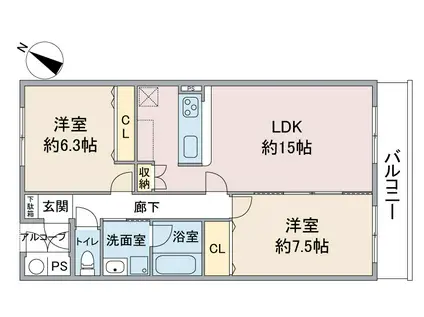 コーポハルラサン 南棟(2LDK/1階)の間取り写真