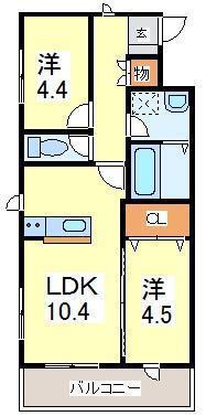 グランシルク(2LDK/4階)の間取り写真