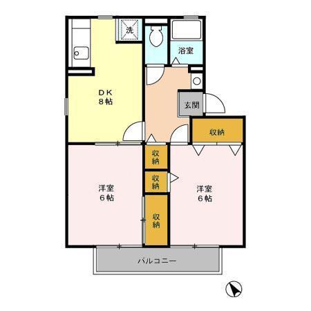 ハイカムール東台 ABCD(2DK/2階)の間取り写真