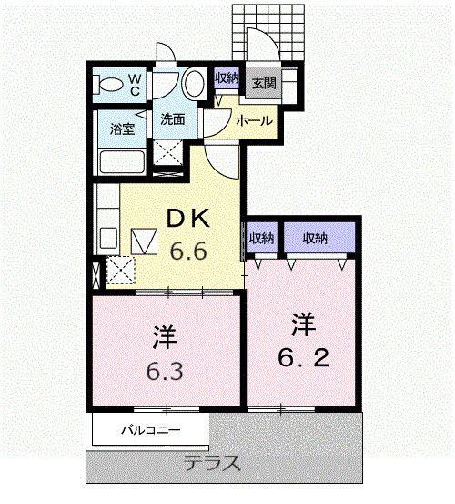 エスポワールB(2DK/1階)の間取り写真