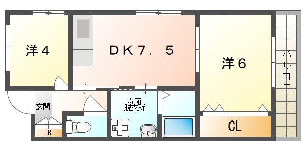 サバーピア581(2DK/4階)の間取り写真