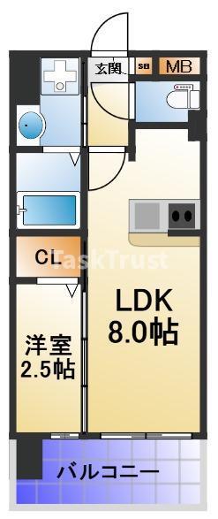LUXE玉造南(1LDK/15階)の間取り写真
