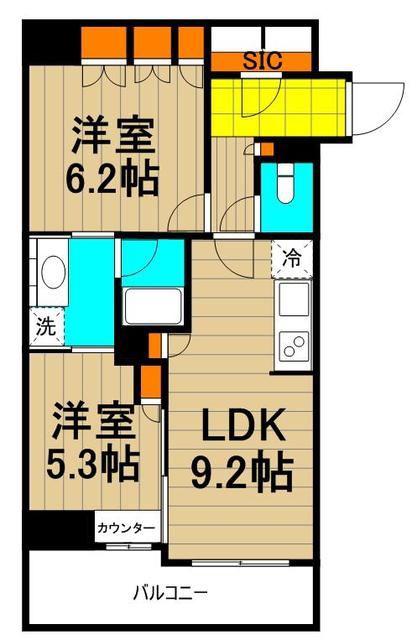 パークハビオ八丁堀(2LDK/11階)の間取り写真