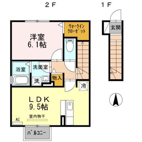 ボヌール和(1LDK/2階)の間取り写真