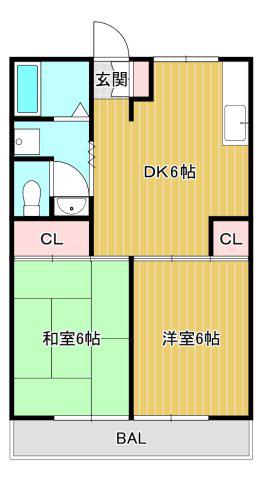 T&SポレールマスダA棟(2DK/1階)の間取り写真