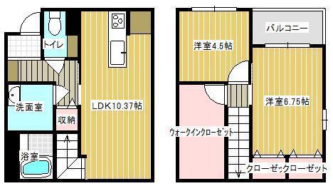 NYANS浜佐田 B棟(2LDK/1階)の間取り写真