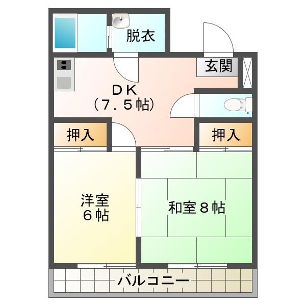 CASA FELICE(2DK/2階)の間取り写真