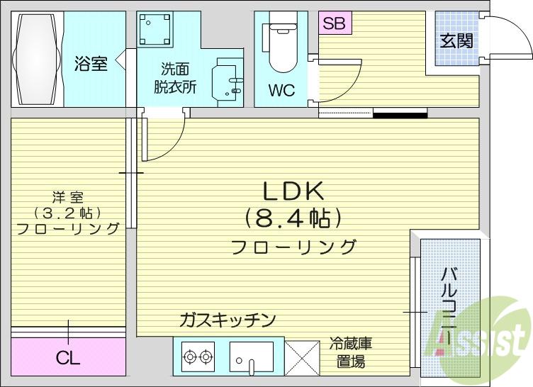 REGALESTボヌール宮城野原(1LDK/1階)の間取り写真