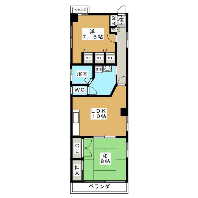 シャトレー浦野(2LDK/2階)の間取り写真