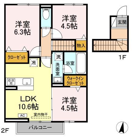 モンシャトー岐南II(3LDK/2階)の間取り写真