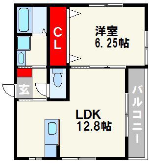 ビオス田島II(1LDK/2階)の間取り写真
