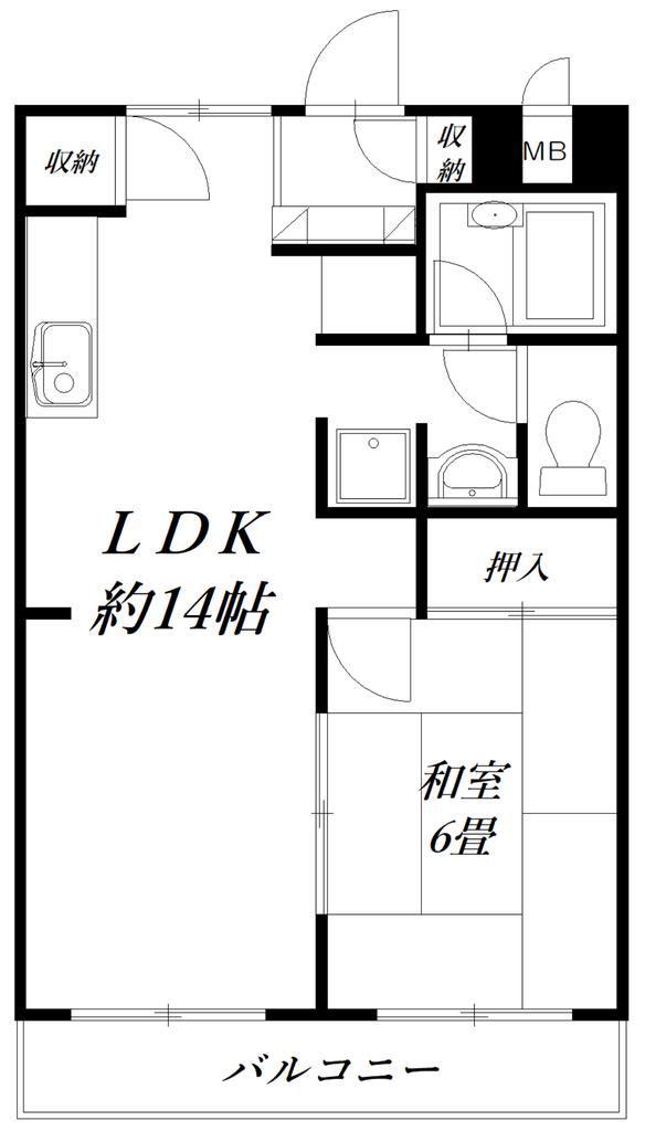 ハイツマエカワ(1LDK/6階)の間取り写真