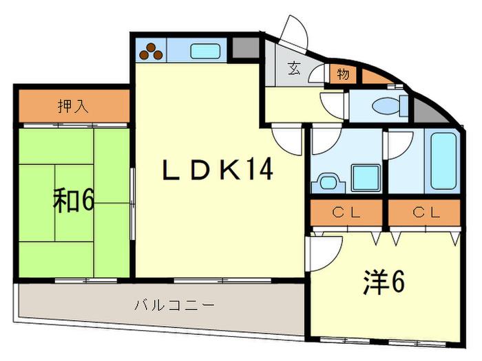 タイムスペース21(2LDK/3階)の間取り写真