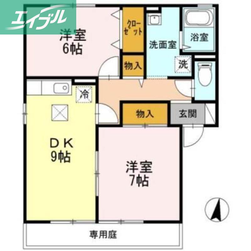 リトルバード横井A棟(2DK/1階)の間取り写真