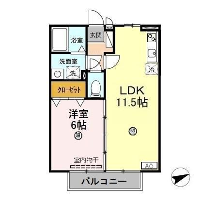 サニーコート杉本C(1LDK/2階)の間取り写真