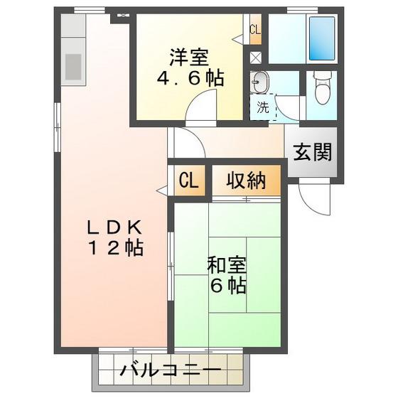 セントヒルズ(2LDK/2階)の間取り写真