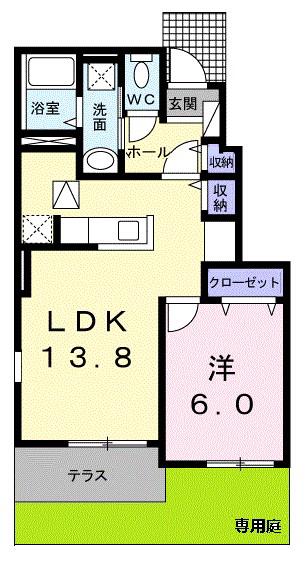 フォルトゥーナII(1LDK/1階)の間取り写真