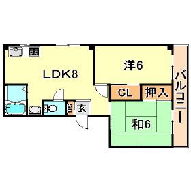 レーベン駒ヶ林21(2LDK/3階)の間取り写真
