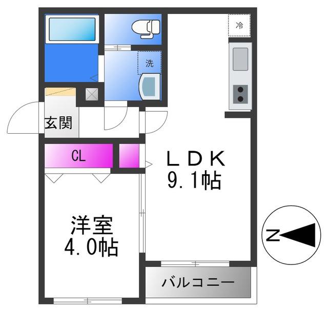 ヴィエント中小阪(1LDK/1階)の間取り写真
