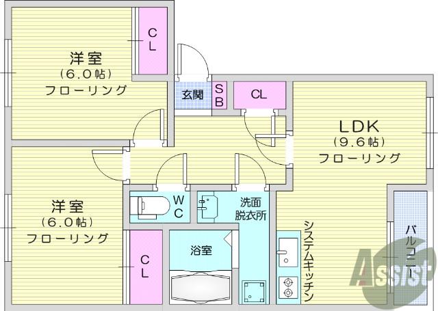 マルベリーズ弐番館(2LDK/2階)の間取り写真