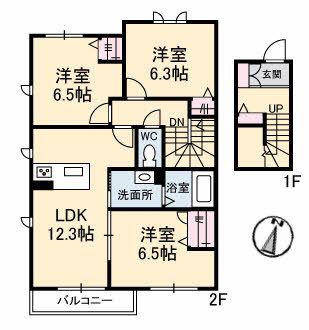 シャルマンS(3LDK/2階)の間取り写真