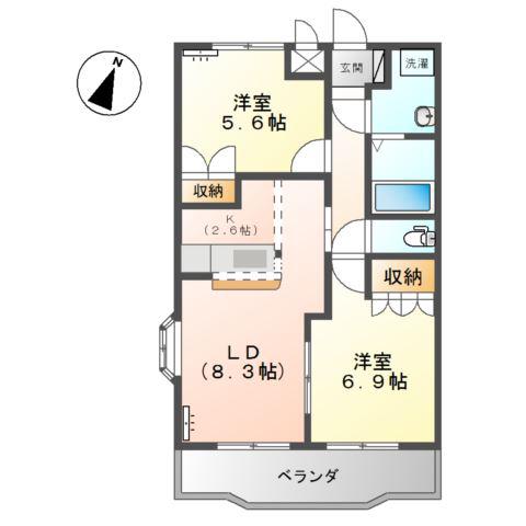クレアウィンド(2LDK/2階)の間取り写真