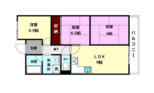 エミネンス生駒(3LDK/3階)の間取り写真