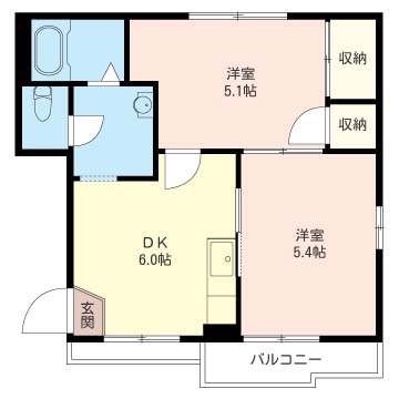 ウエストヴィレッジ II(2DK/2階)の間取り写真