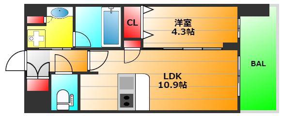 スプランディッド難波キャトル(1LDK/6階)の間取り写真