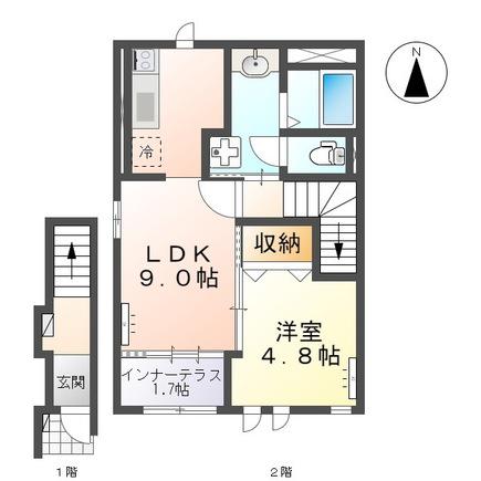 ヴィラ・イニシエイト(1LDK/2階)の間取り写真