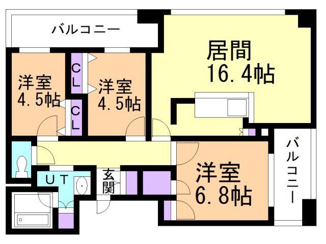 ラフィネタワー札幌南3条(3LDK/22階)の間取り写真