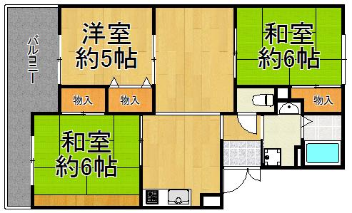 サニーハイツ高台 B棟(3LDK/2階)の間取り写真