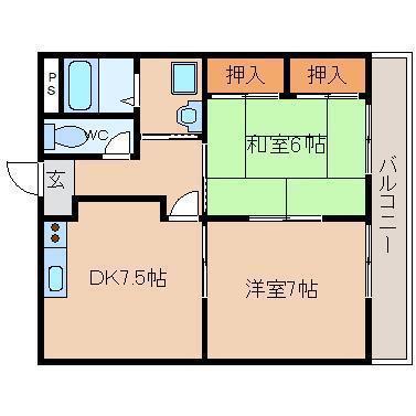 ホワイトブランチビル(2DK/2階)の間取り写真